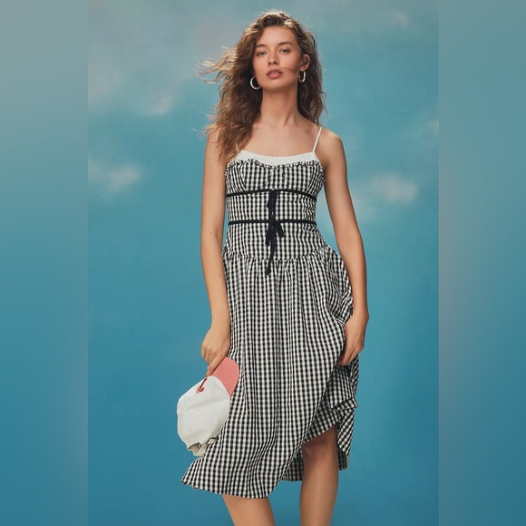 For Love & Lemons Georgia Gingham Midi Dress in Black - Picture 2 of 11